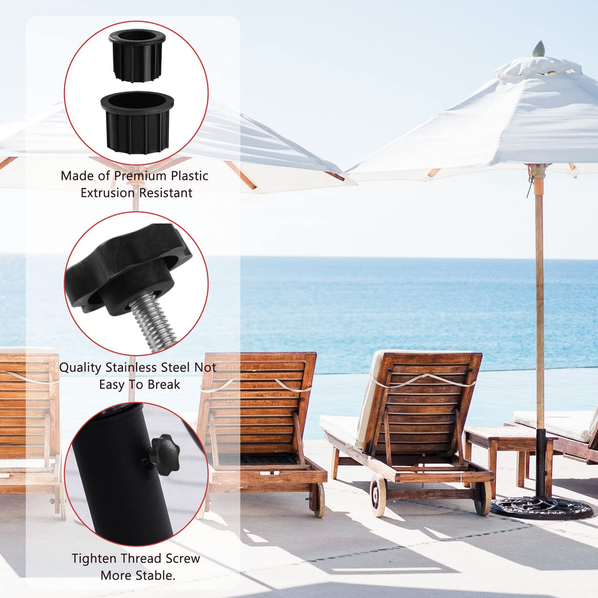 CANIPHA outdoor umbrella base parts set displayed for versatile installation on various poles.