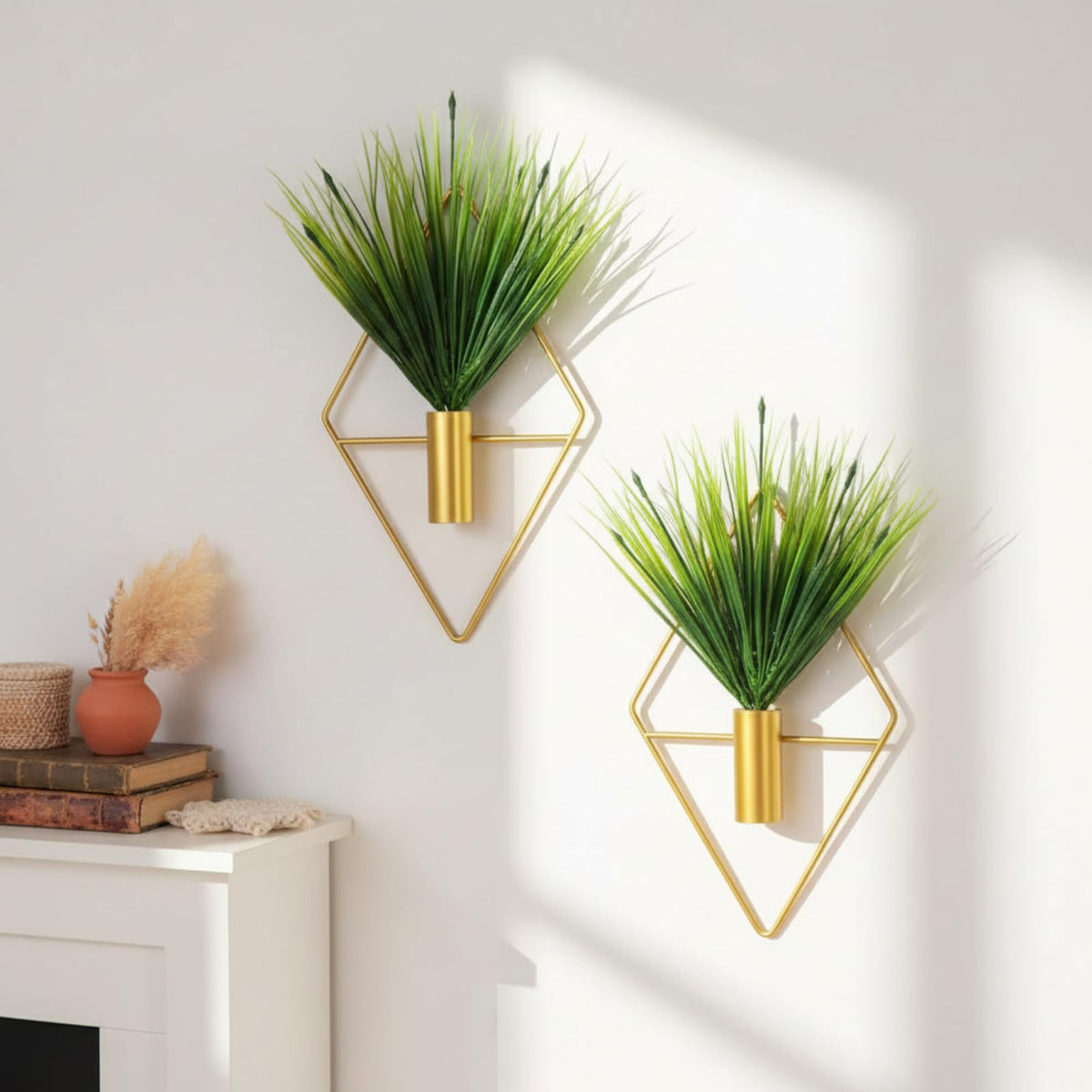 Canlierr gold wall planters with artificial plants for bright, low-maintenance decor