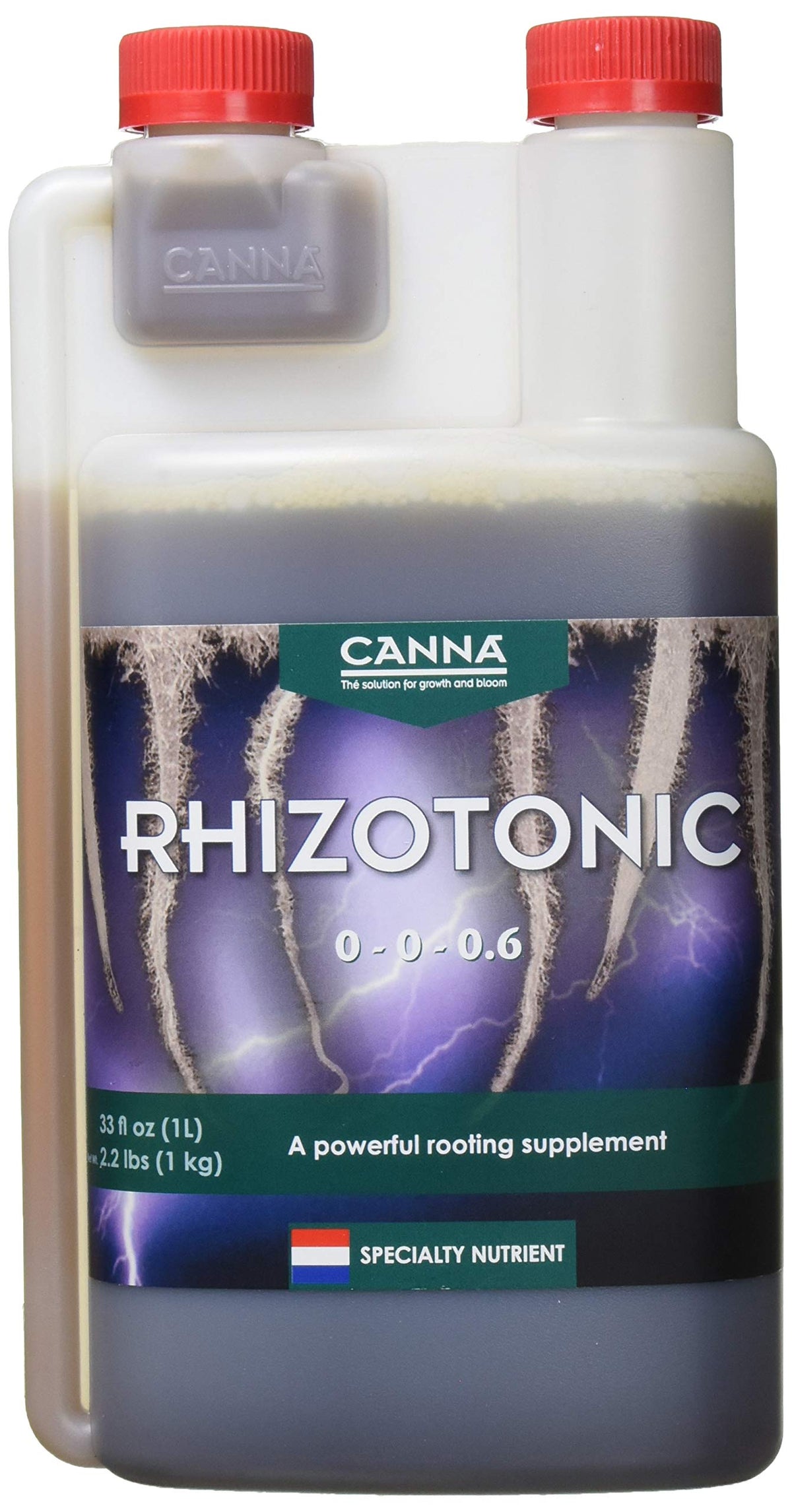 CANNA Rhizotonic 1L bottle promotes healthy root development.