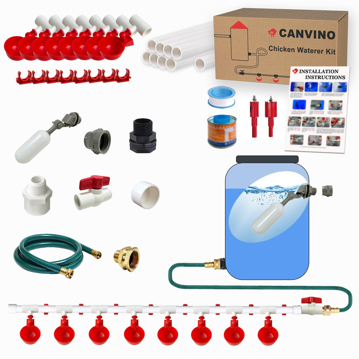 CANVINO automatic chicken waterer system main set provides steady hydration for your flock