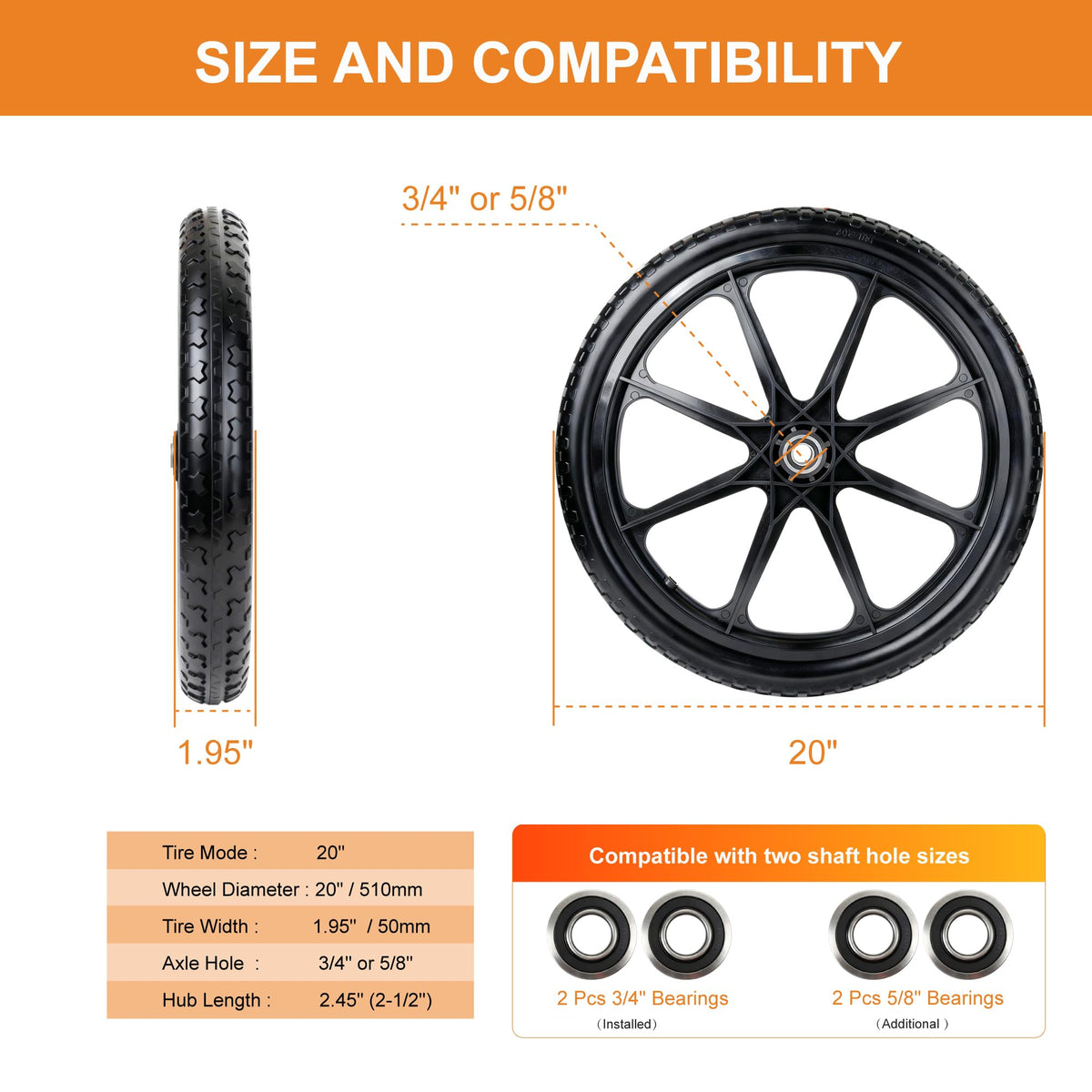 CANWUPON wheelbarrow replacement wheel ready for quick install