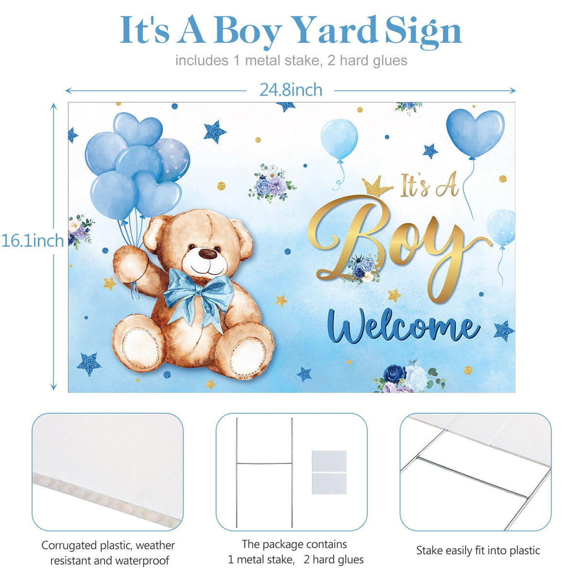 Capoda gender reveal yard sign showing balloons and flowers for festive lawn decor.