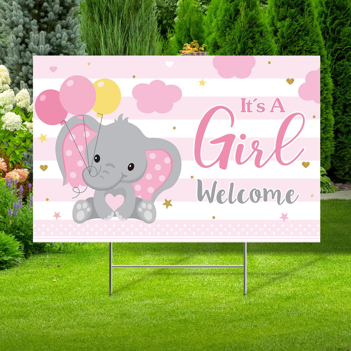 Capoda it's a girl yard sign with elephant design for outdoor gender reveal decor.