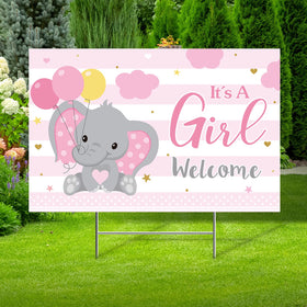 Capoda it's a girl yard sign with elephant design for outdoor gender reveal decor.