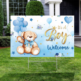 Capoda outdoor baby shower sign featuring a blue bear for yard display.