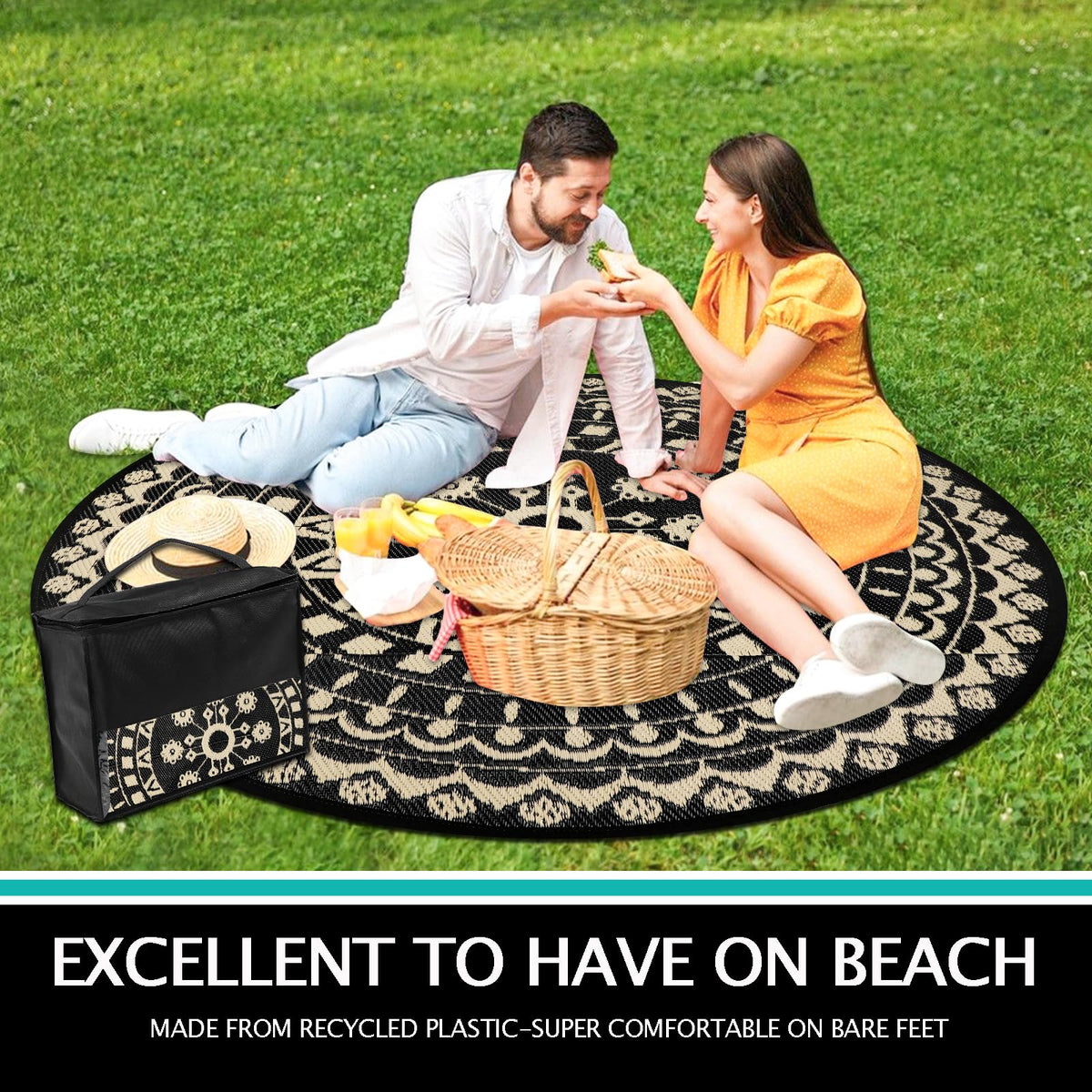 Capslpad lightweight rv camping rug folded in its carry bag