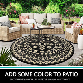 Capslpad patio deck rug laid out on a wooden deck under sun