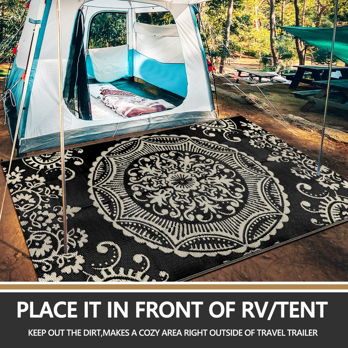 Capslpad 5x8 patio rug on deck for barefoot comfort.