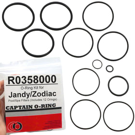 The Captain O-Ring R0358000 kit packaging with organized seals for Jandy/Zodiac filters.