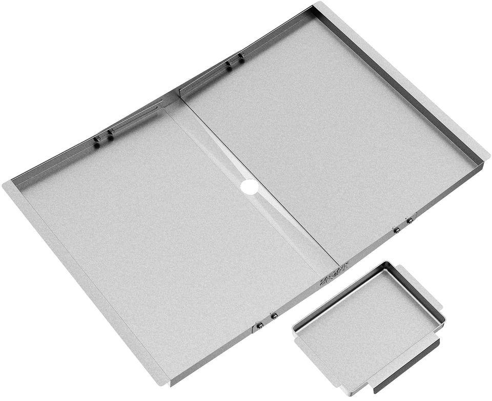 CaptainGrill grease tray main view with catch pan and sloped channel for draining grease
