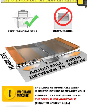 CaptainGrill grease tray width adjustable from 24 to 30 inches