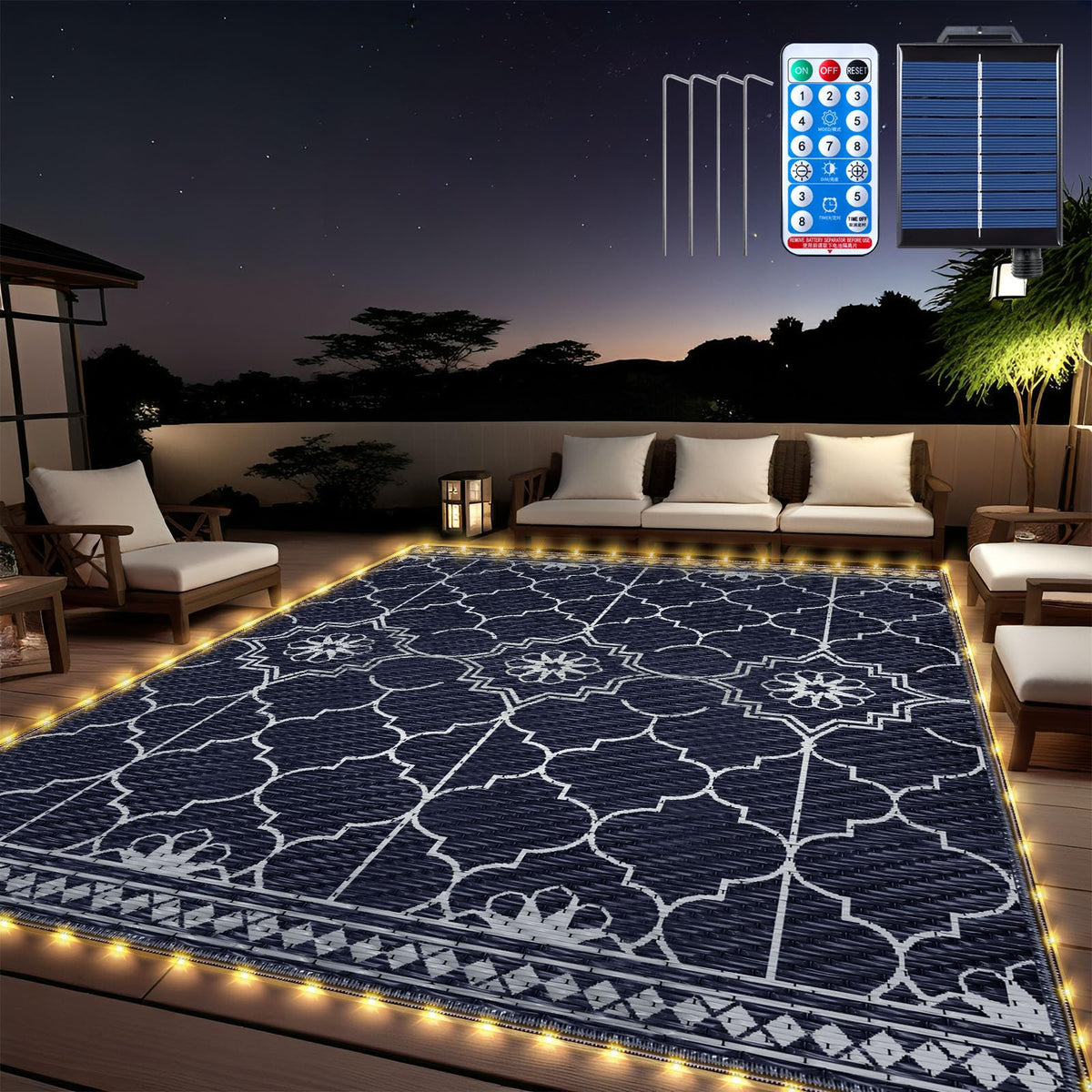 Capybland lighted outdoor rug 8x10 glow on patio for cozy evenings