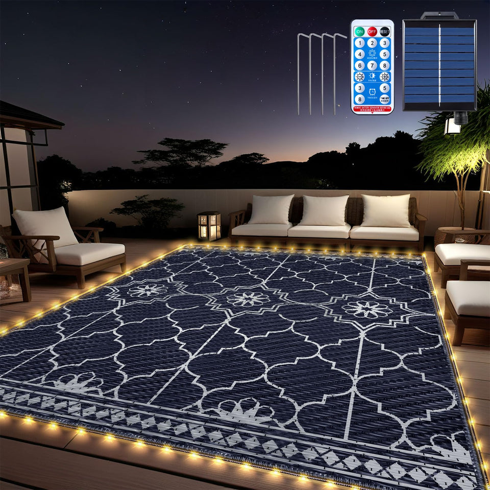 Capybland lighted outdoor rug 8x10 glow on patio for cozy evenings