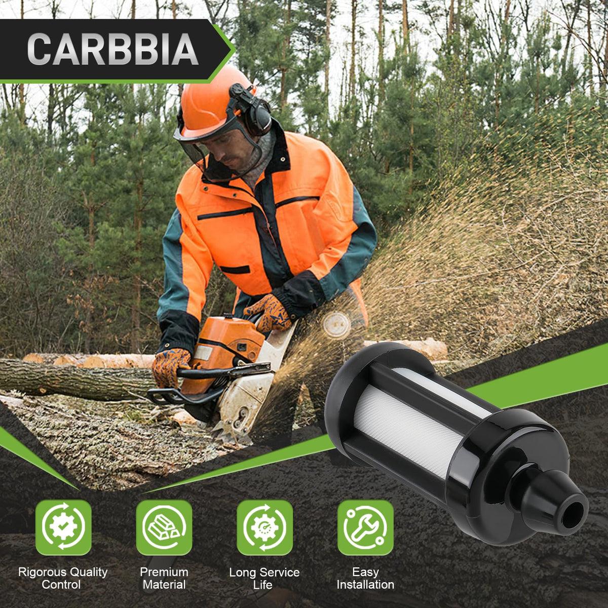 Close-up of Carbbia filter element emphasizing filtration media