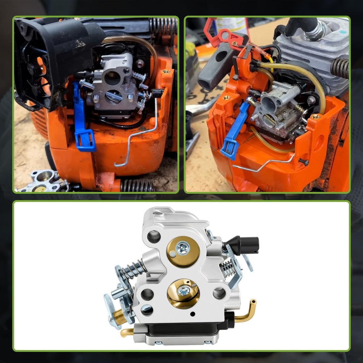 CARBBIA carburetor fuel lines and connectors shown for flexible routing