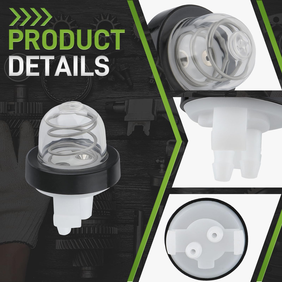 CARBBIA primer bulbs 5-pack close-up reveals durable diaphragm