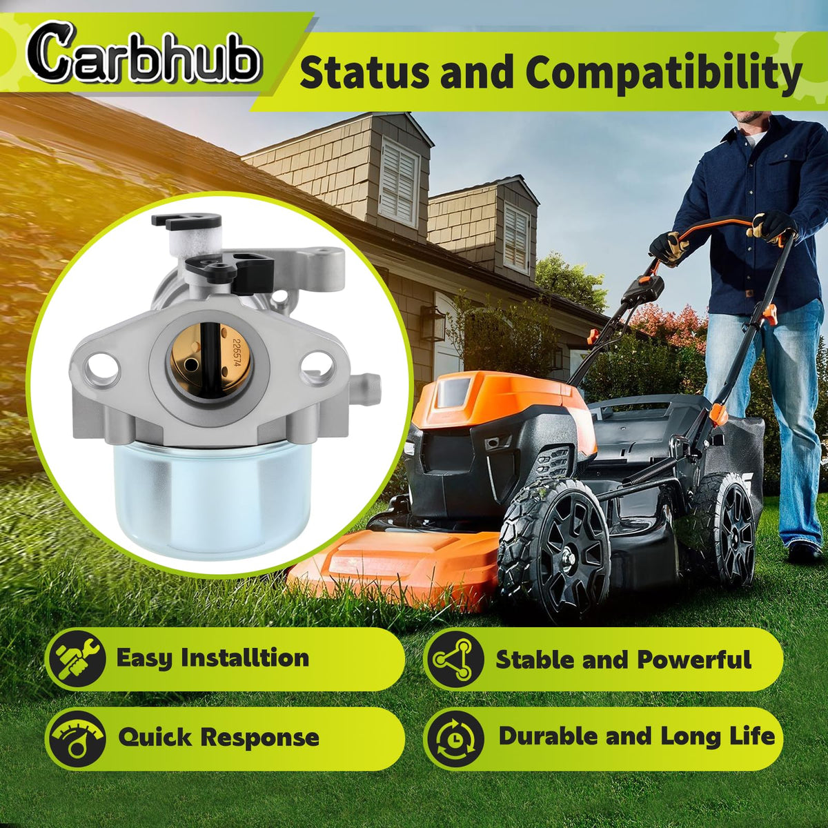 Carbhub 675 carburetor kit closeup highlighting precise carburetor details for easy fit.