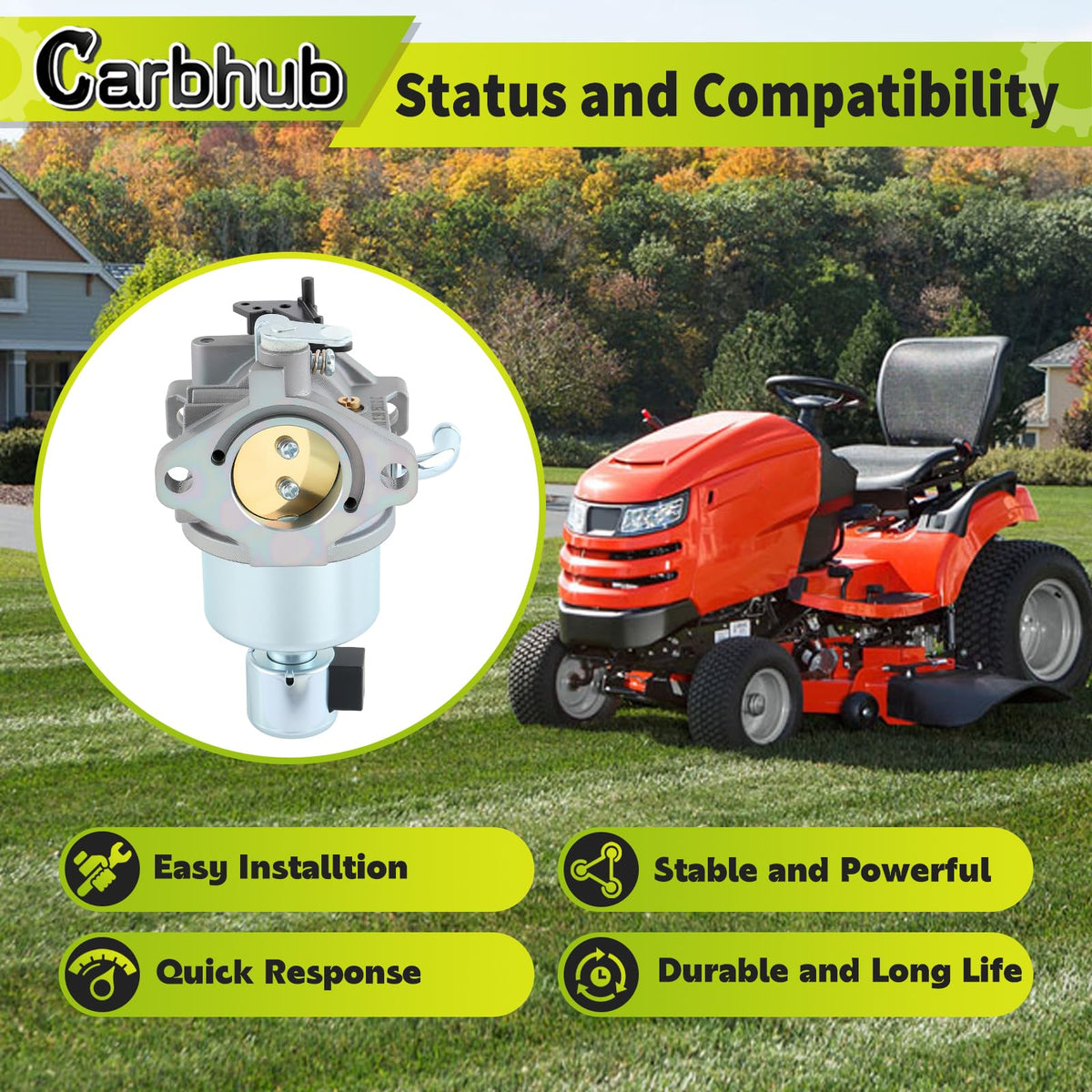 Carbhub 799727 carburetor side view highlights compact profile for tight engine bays.