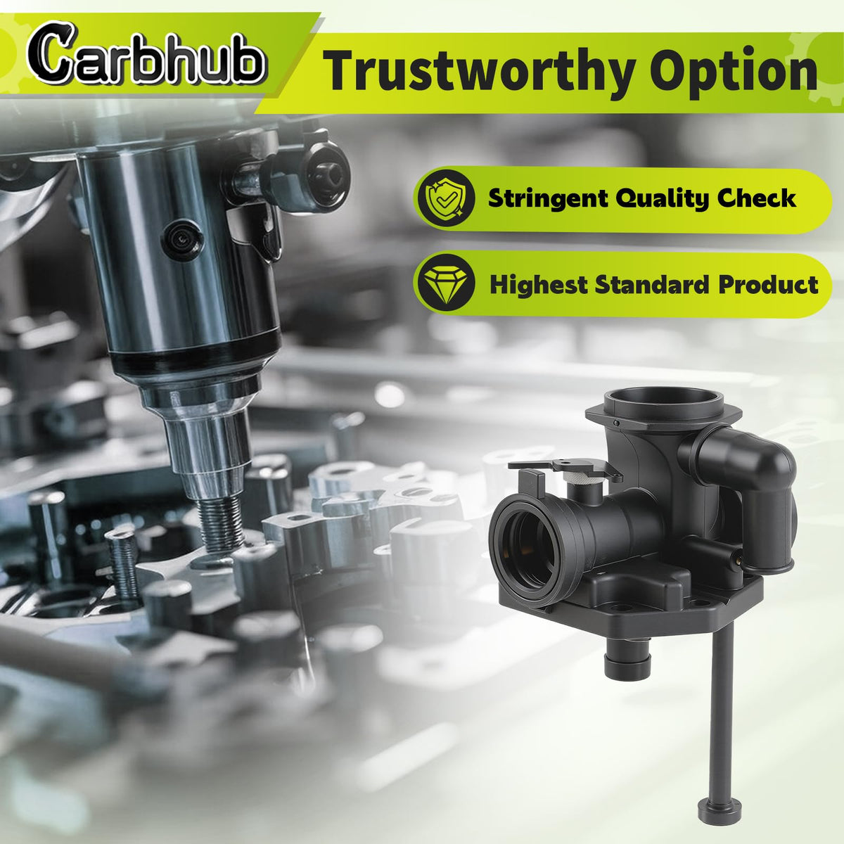 Carbhub gasket and diaphragm ensure a tight intake seal.