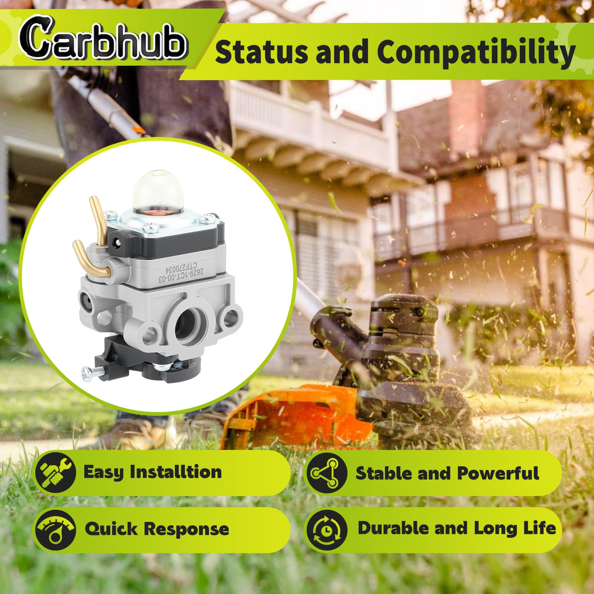 Carbhub installation-ready carburetor suits Ryobi and Homelite 30cc models
