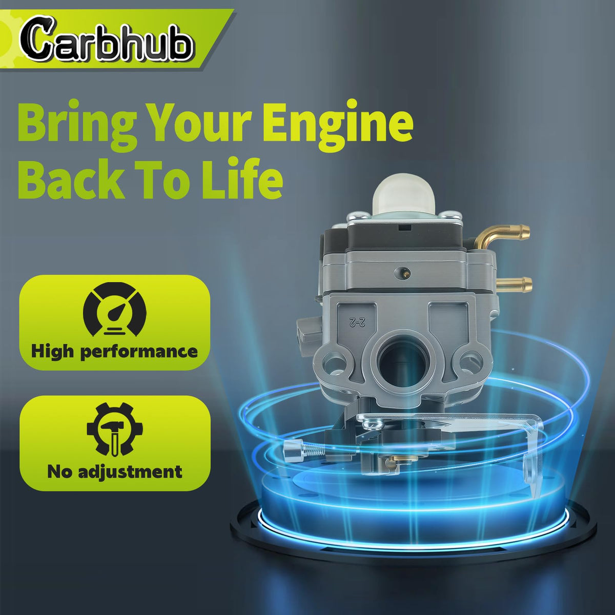 Carbhub Legend Force 46cc tiller carburetor close-up reveals precision machining.