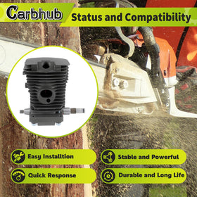Carbhub MS180 cylinder front view shows a 38mm bore for fit and performance.
