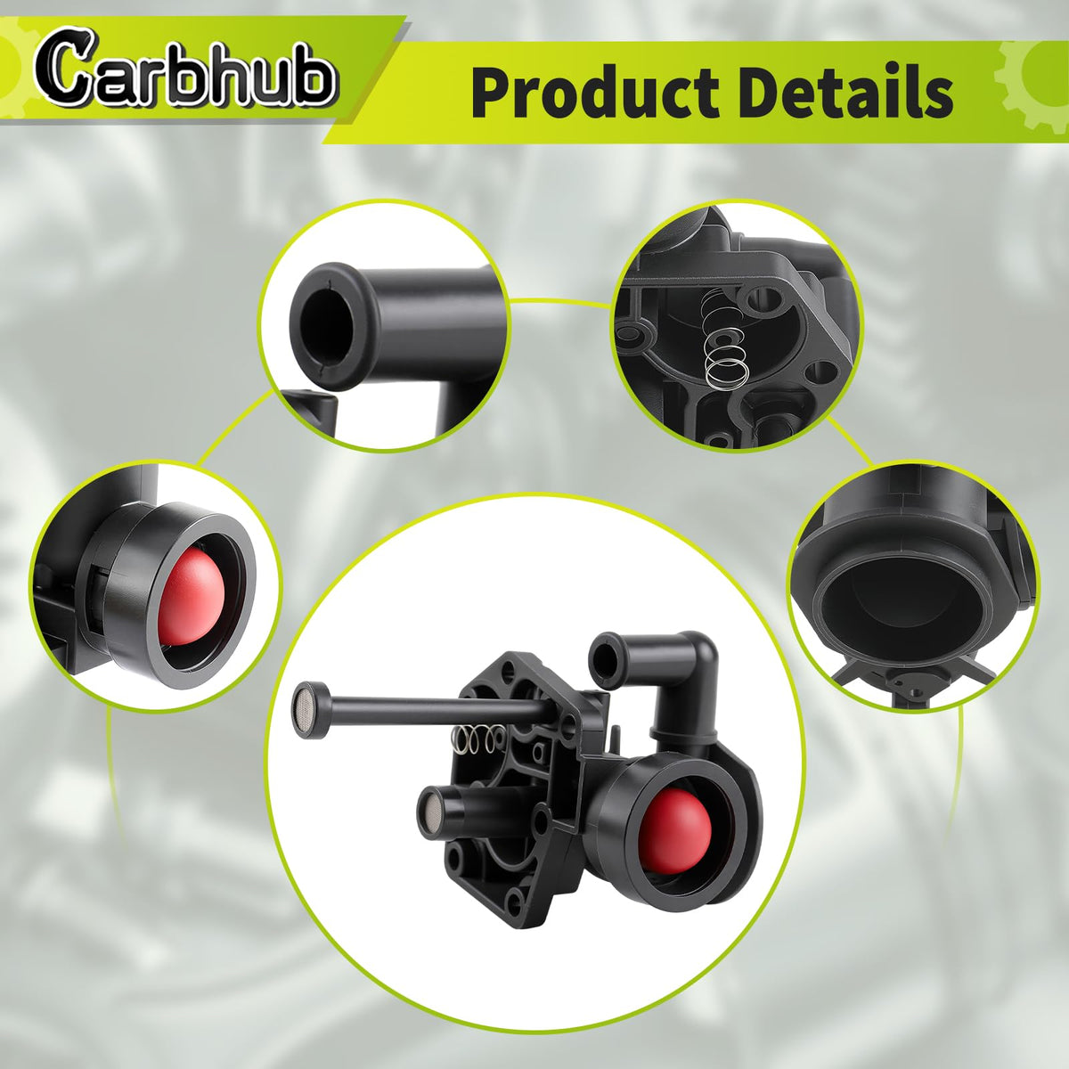 Carbhub screws and O-ring secure the carburetor assembly.