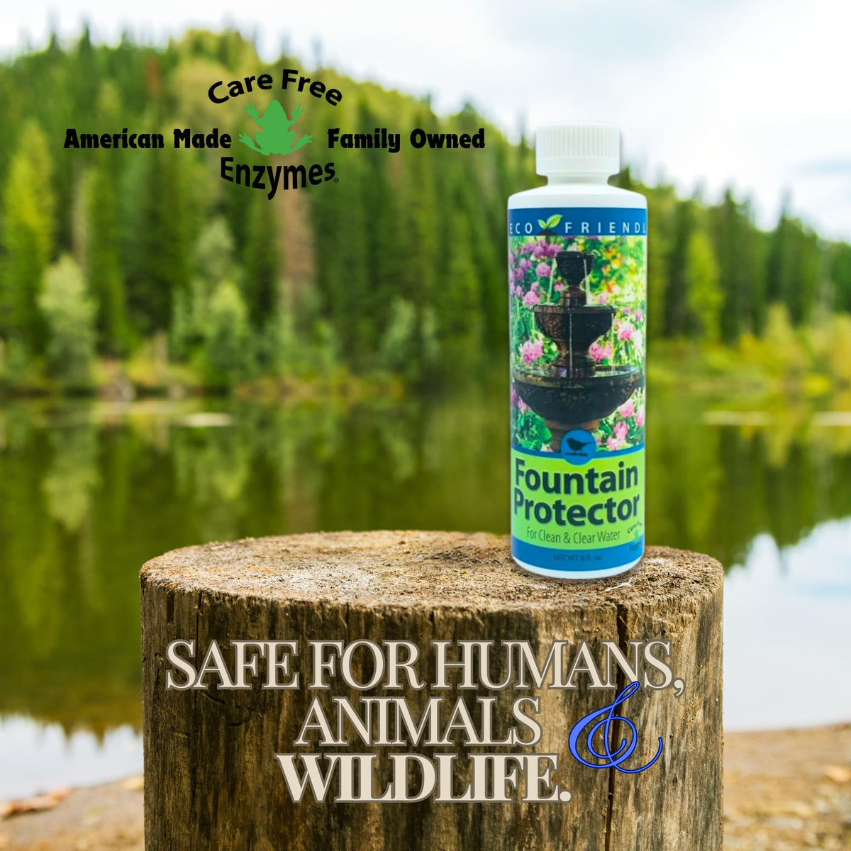 Care Free Enzymes Fountain Protector easy application in a garden fountain