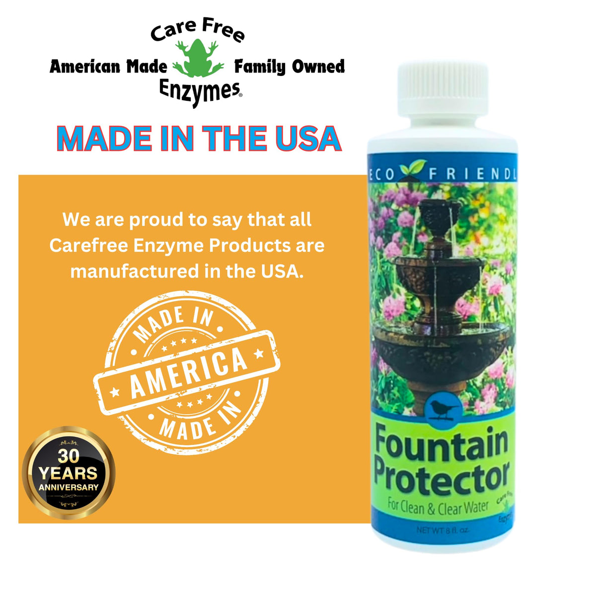 Care Free Enzymes Fountain Protector safe for wildlife drinking from a fountain
