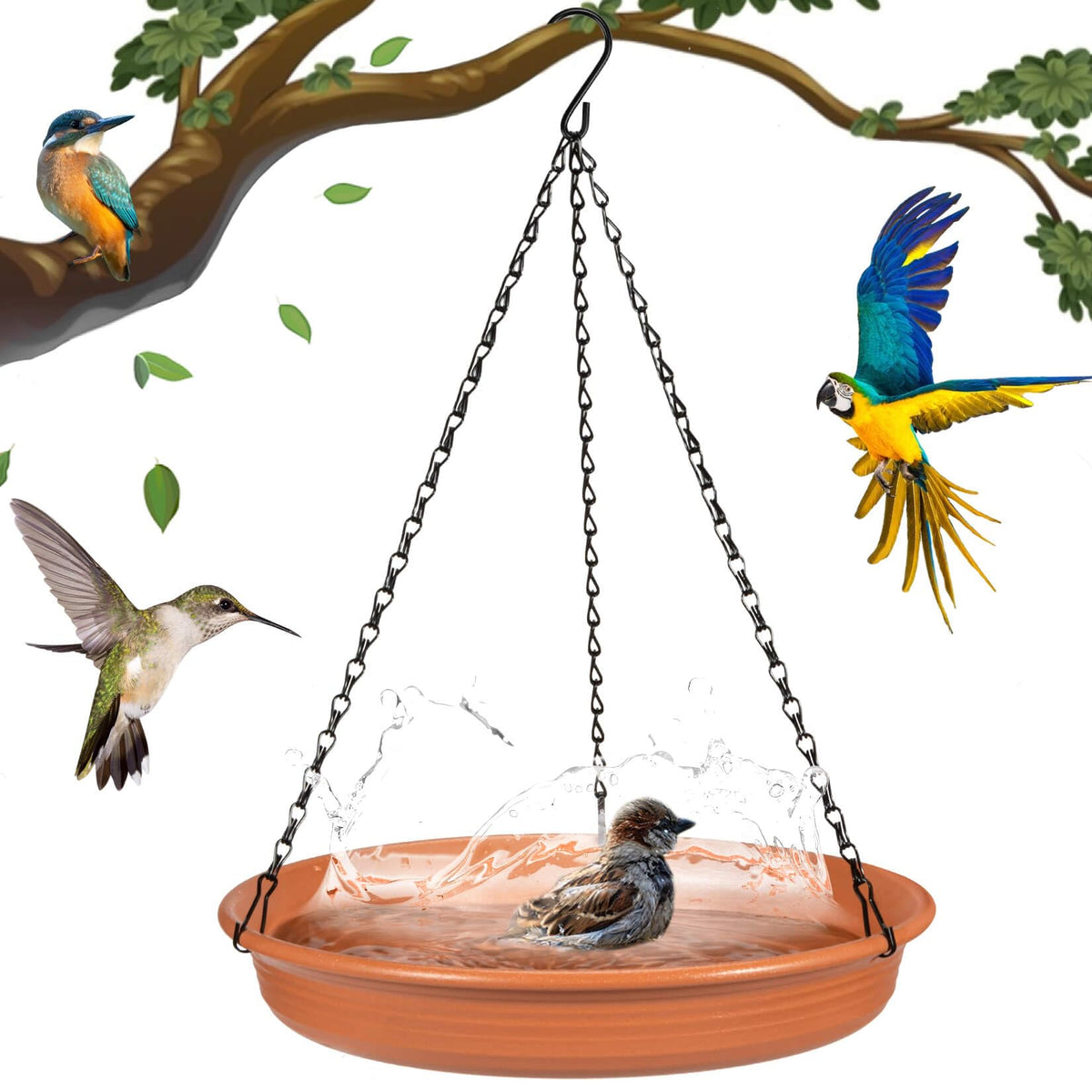 CARGEN hanging bird bath tray: easy setup and inviting birds to bathe.