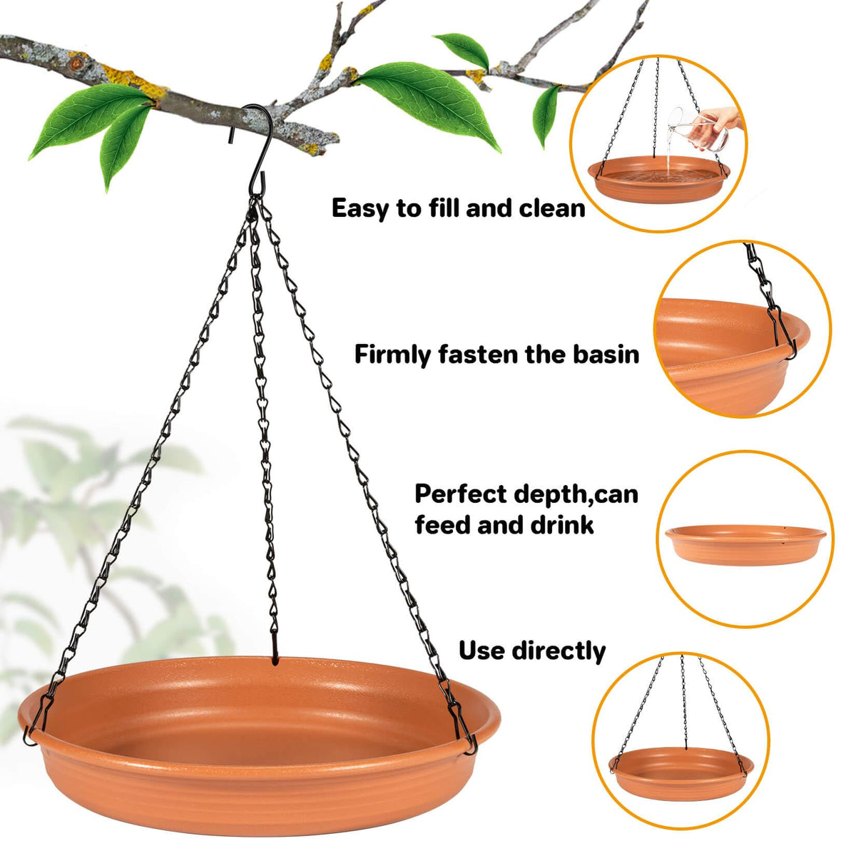 CARGEN multi-use bird bath and seed tray supports busy feeders.