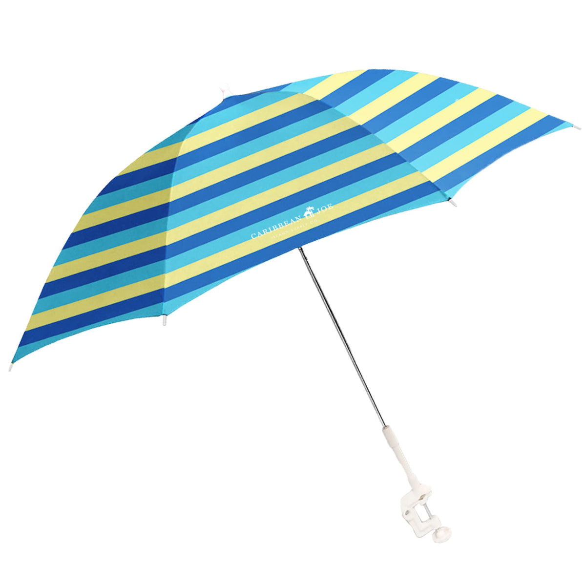Caribbean Joe umbrella attached to a beach chair with tilt for easy shade.