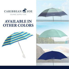 Caribbean Joe umbrella shows easy tilt adjustment for personalized shade.