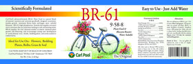 Carl Pool BR-61 Plant Food back panel shows application directions for root nourishment.