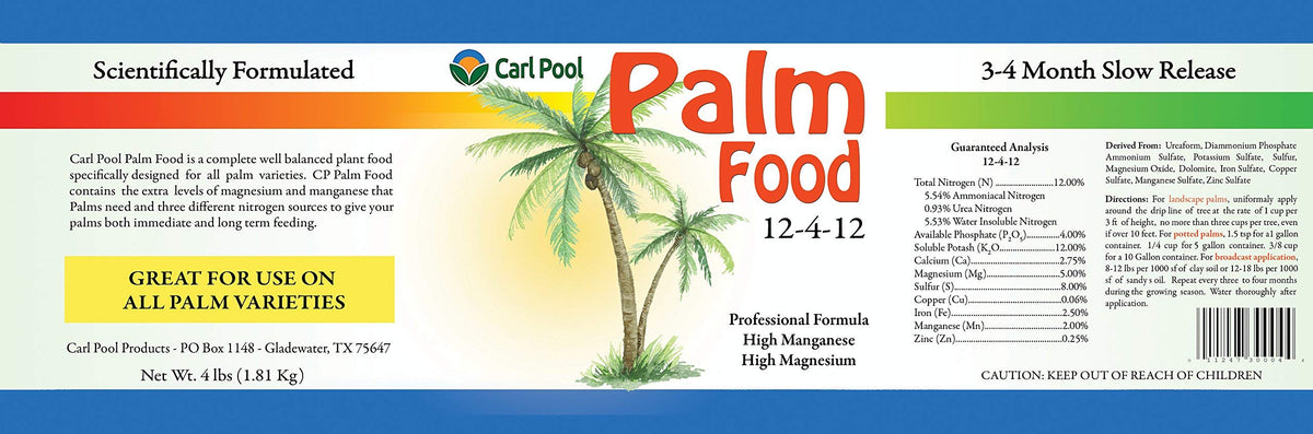 Carl Pool Palm Food being applied to soil around a palm for steady nutrition.