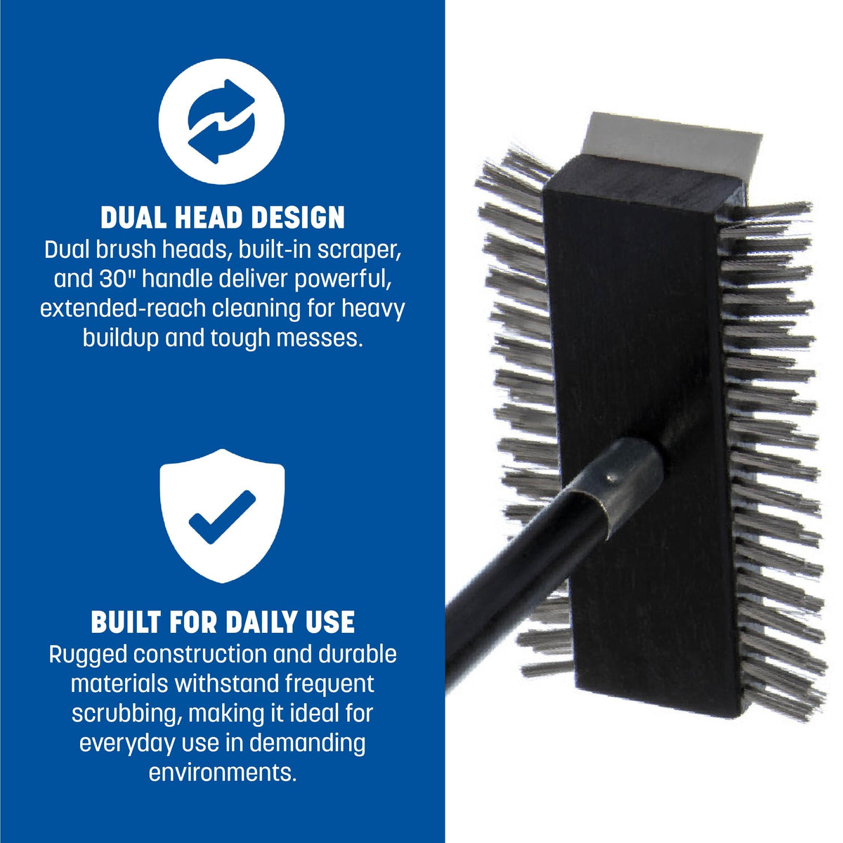 Carlisle SPARTA stainless steel scraper attachment for deeper grill cleaning.