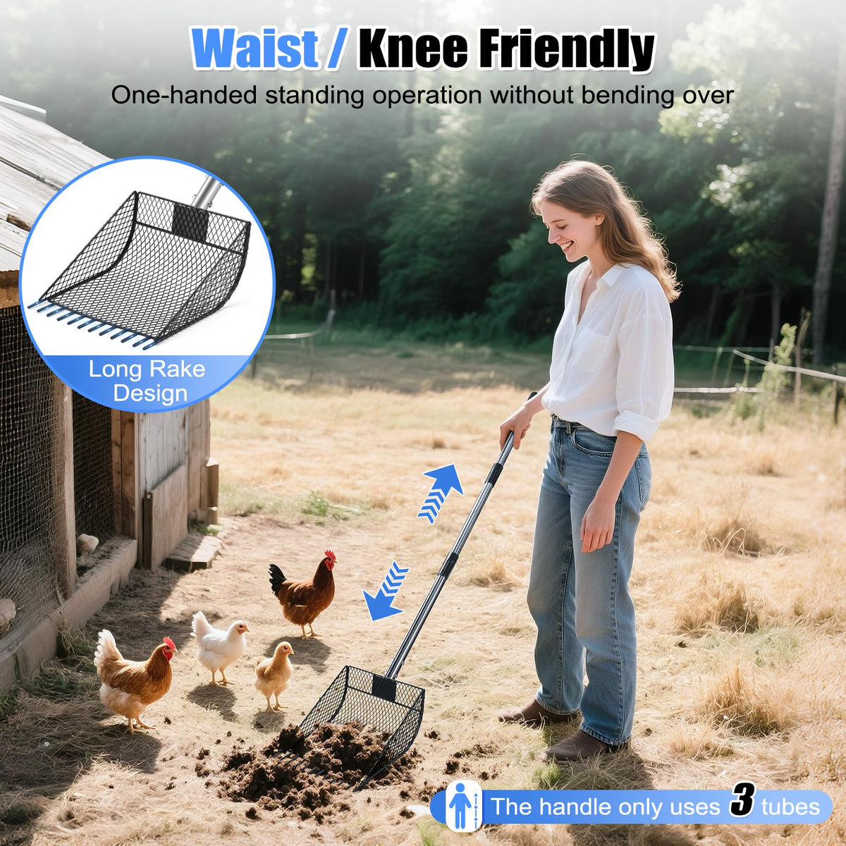 CAROD adjustable-handle tool supports comfortable use from crouching to standing.