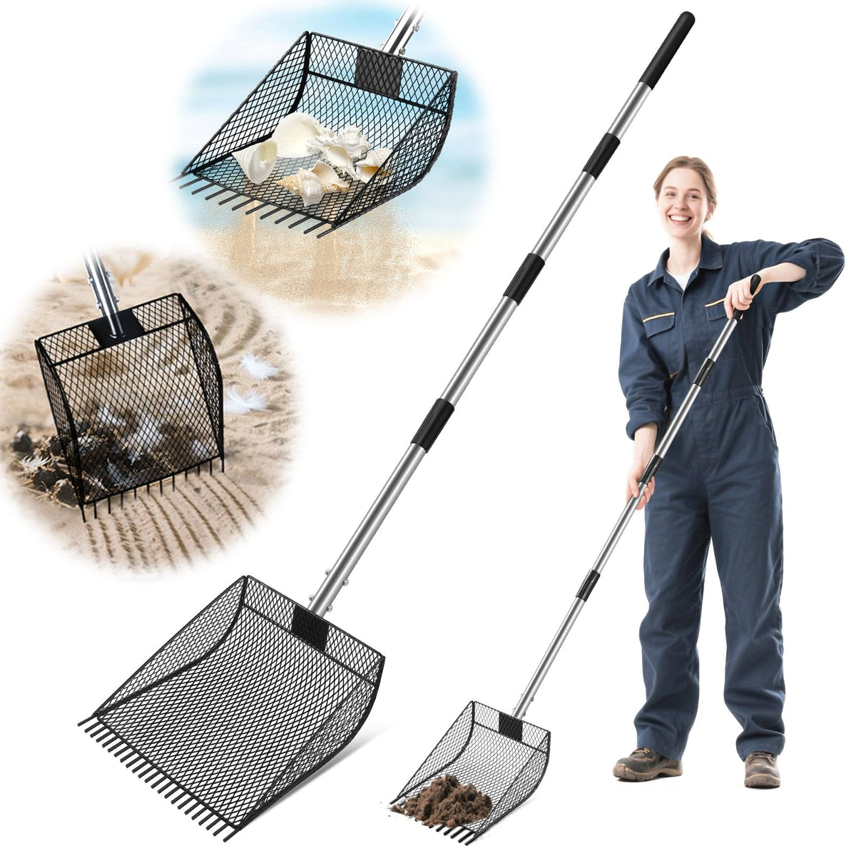 CAROD chicken poop scooper-rake-2in1 in action, simplifies coop cleanup with versatile design.