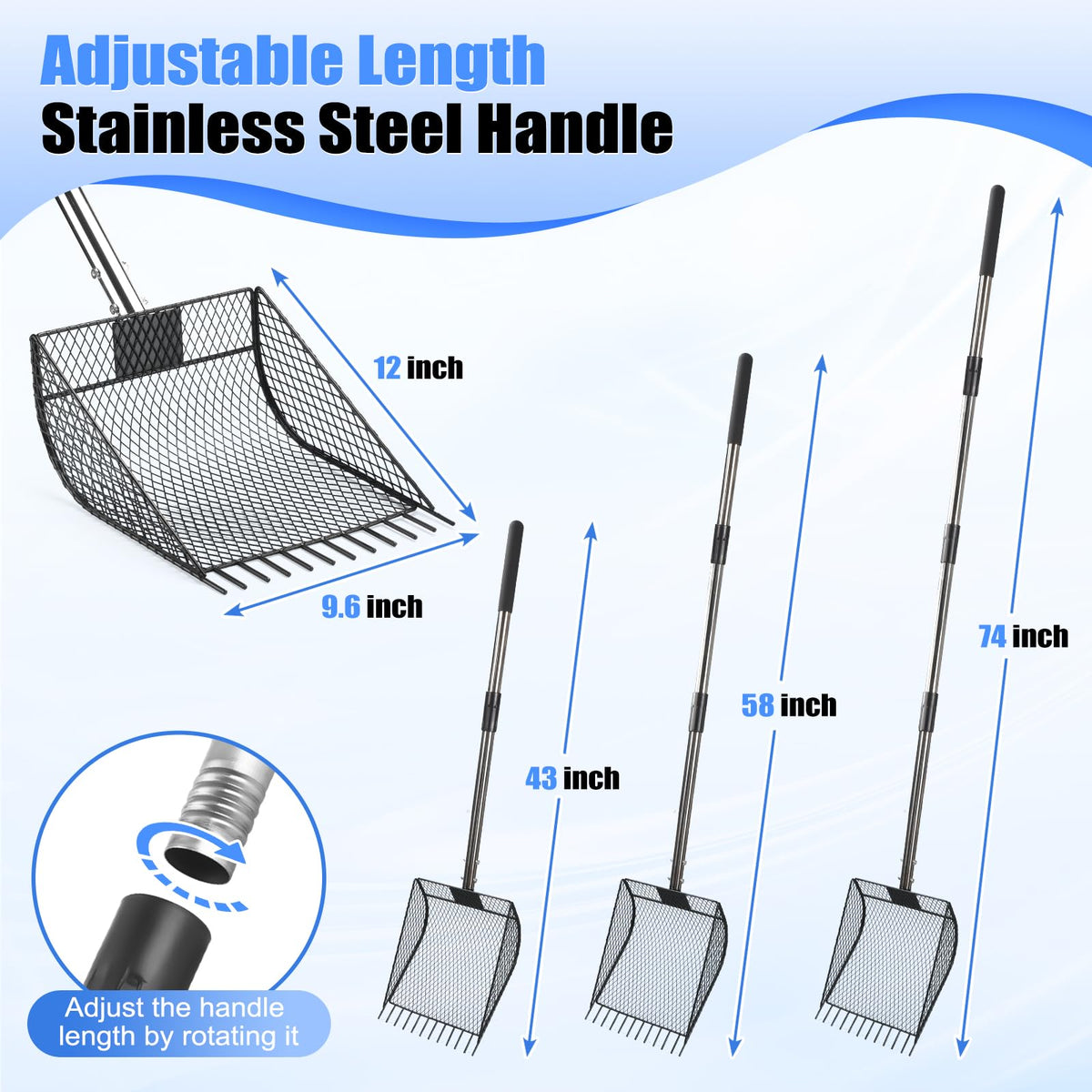 CAROD heavy-duty-metal-head scoop increases capacity for quick coop cleaning.