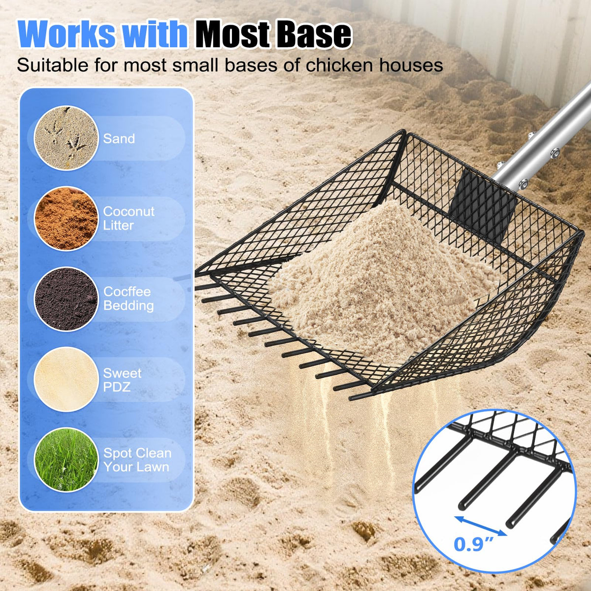 CAROD large-curved-head scooper covers more area per pass.