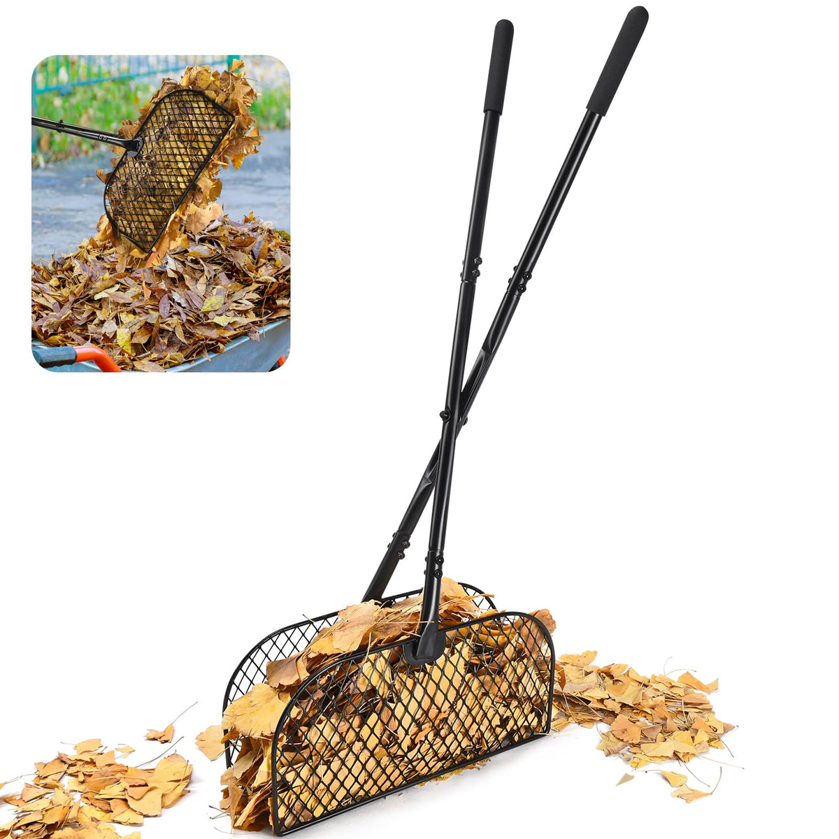 CAROD Leaf Grabber Rake with long handle for bending-free leaf collection.