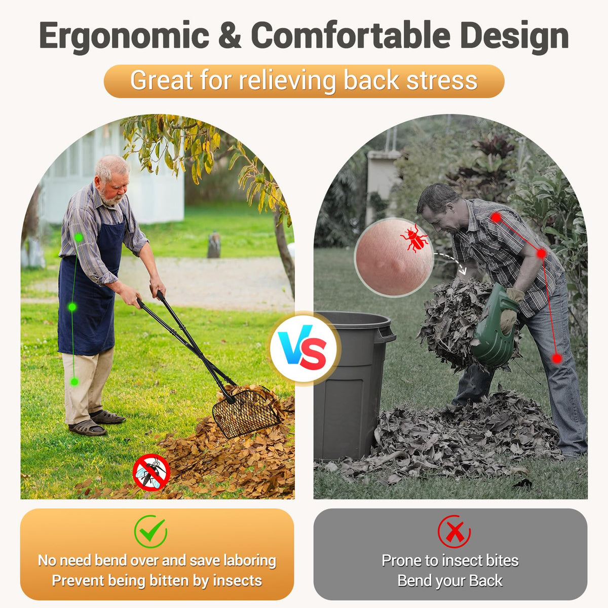 CAROD leaf grabber features a soft upright handle for comfort.