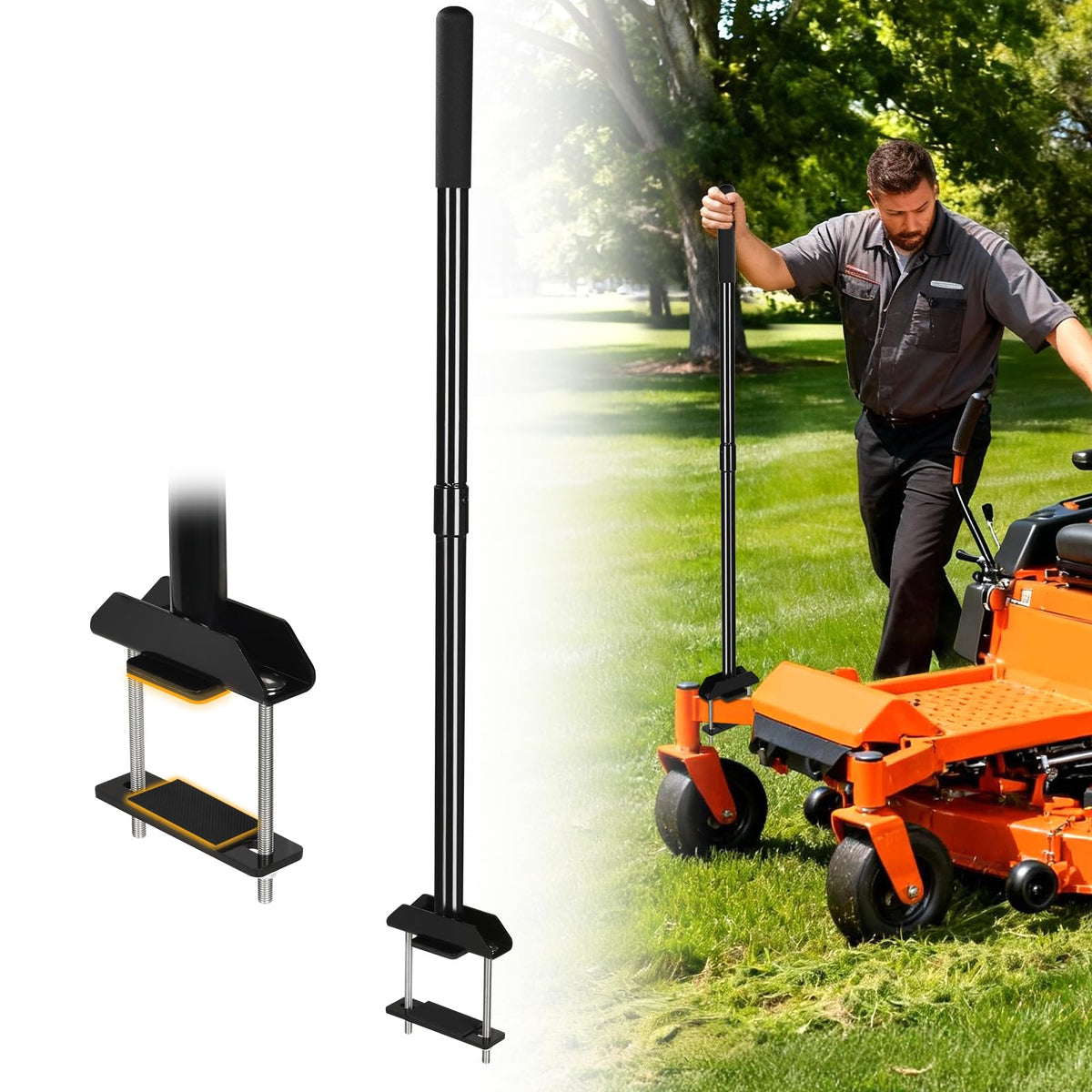 CAROD Mower Mount Assist Handle front-bar attachment for easy mounting and secure grip.