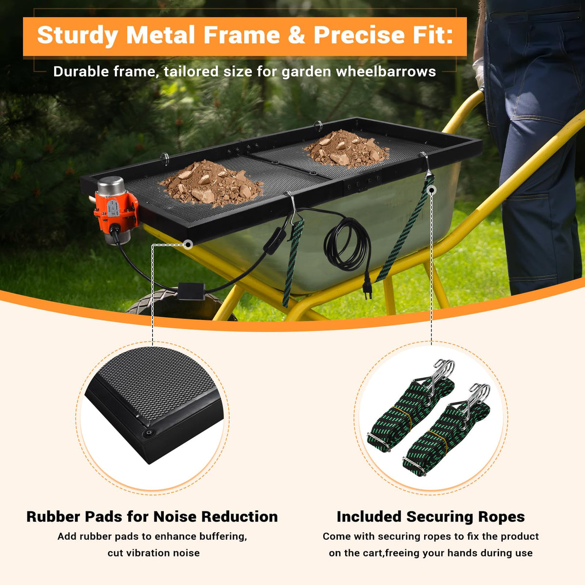 CAROD sifter uses 1/4-inch diagonal mesh to remove debris for finer soil.
