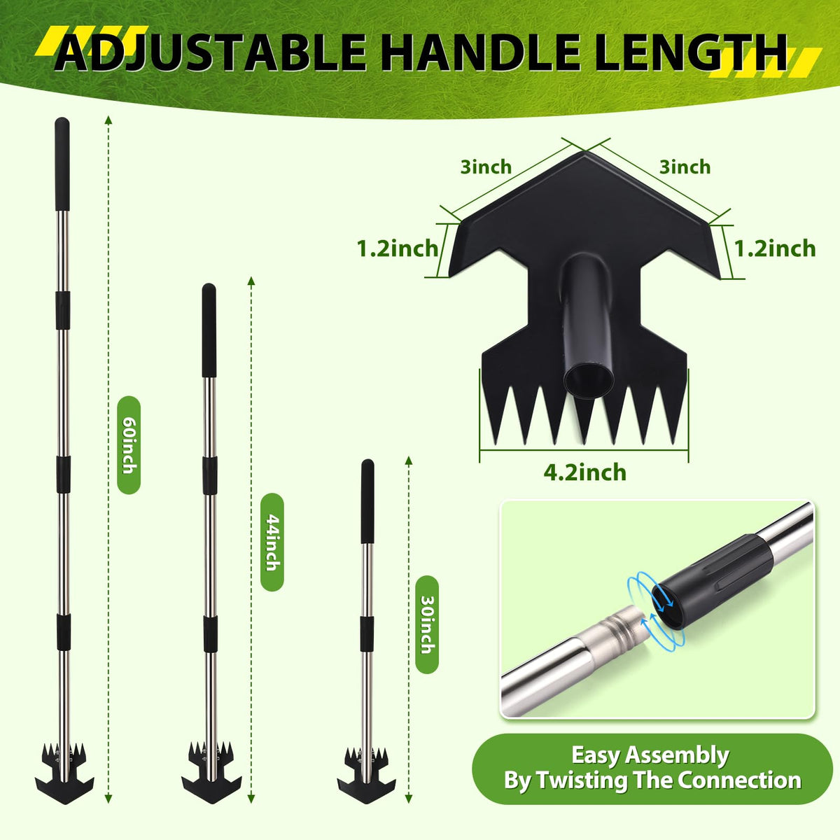 CAROD weed rake back teeth to pull weeds by roots effortlessly