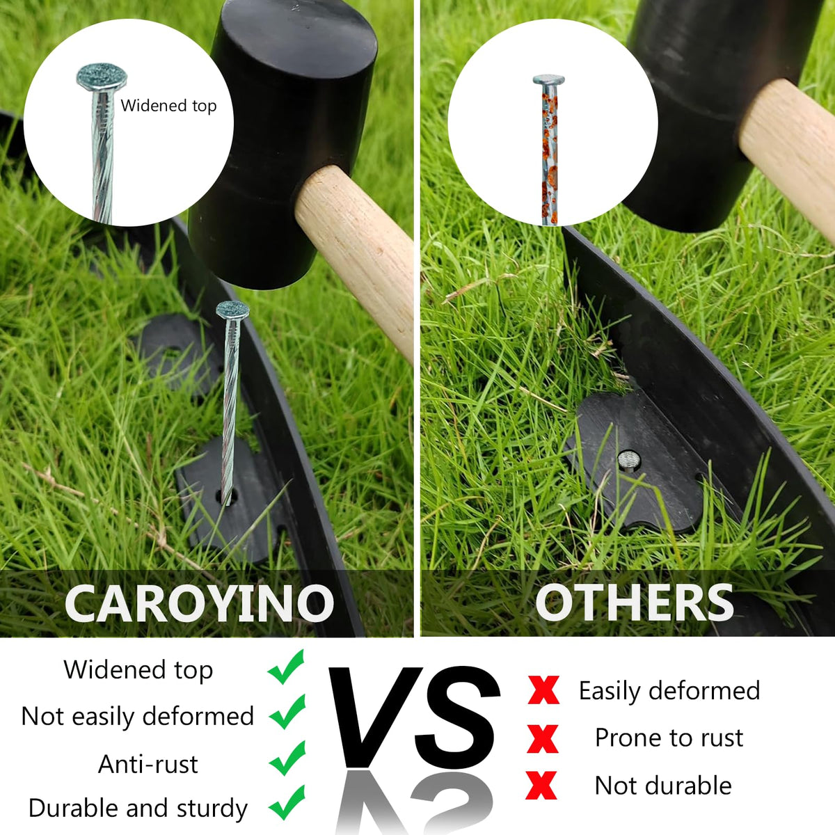 CAROYINO six-inch turf stake shown in edging setup