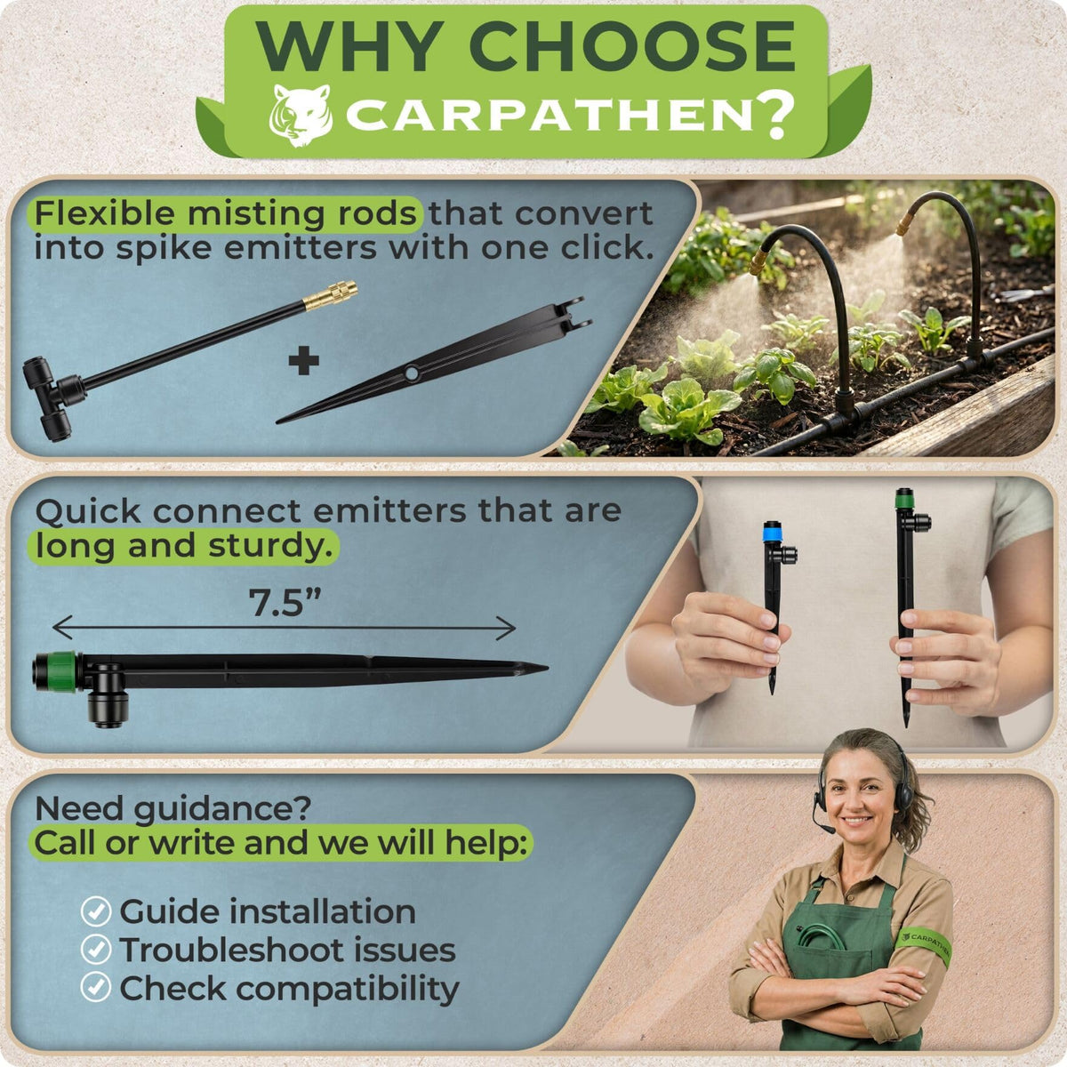 CARPATHEN 16 adjustable drip emitters and tubing enable precise watering across beds
