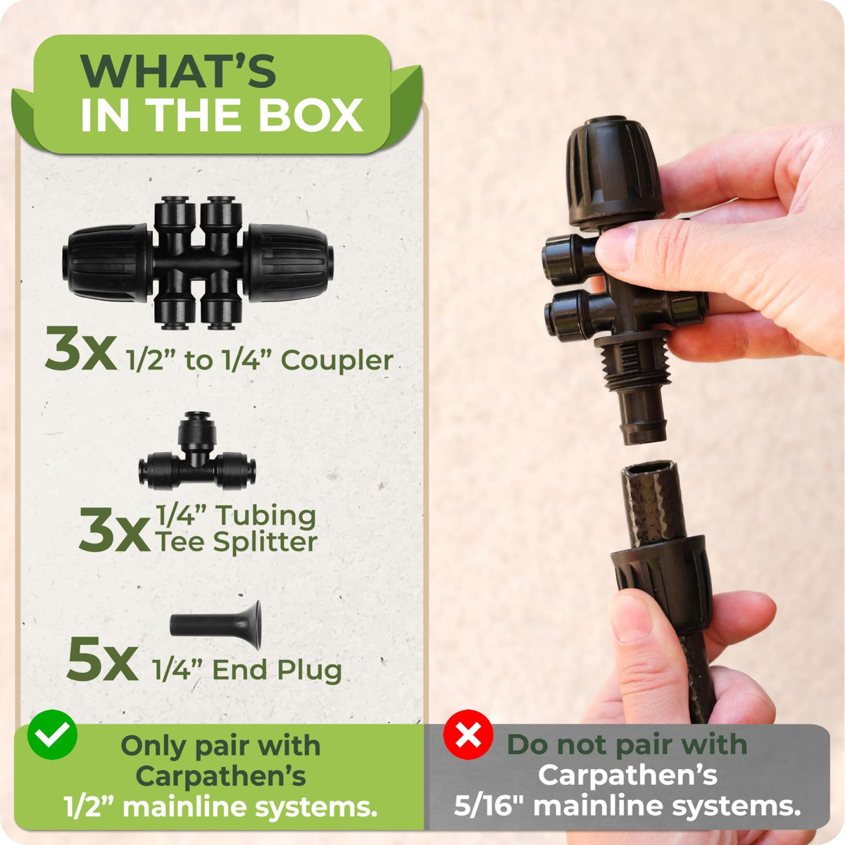 CARPATHEN 3-way tee close-up with barbs for 1/4 inch tubing