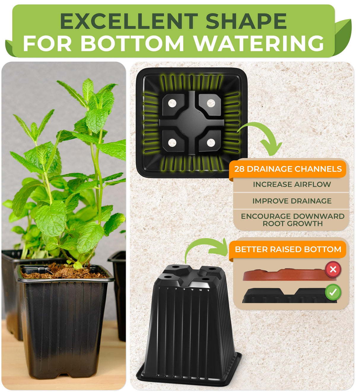 CARPATHEN 3.5x3.5 inch starter pots designed to save space