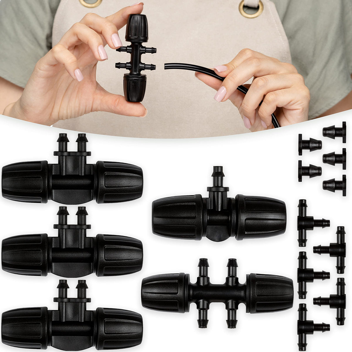 CARPATHEN barbed tee connector secures 5/16 to 1/4 inch tubing for leak-free irrigation